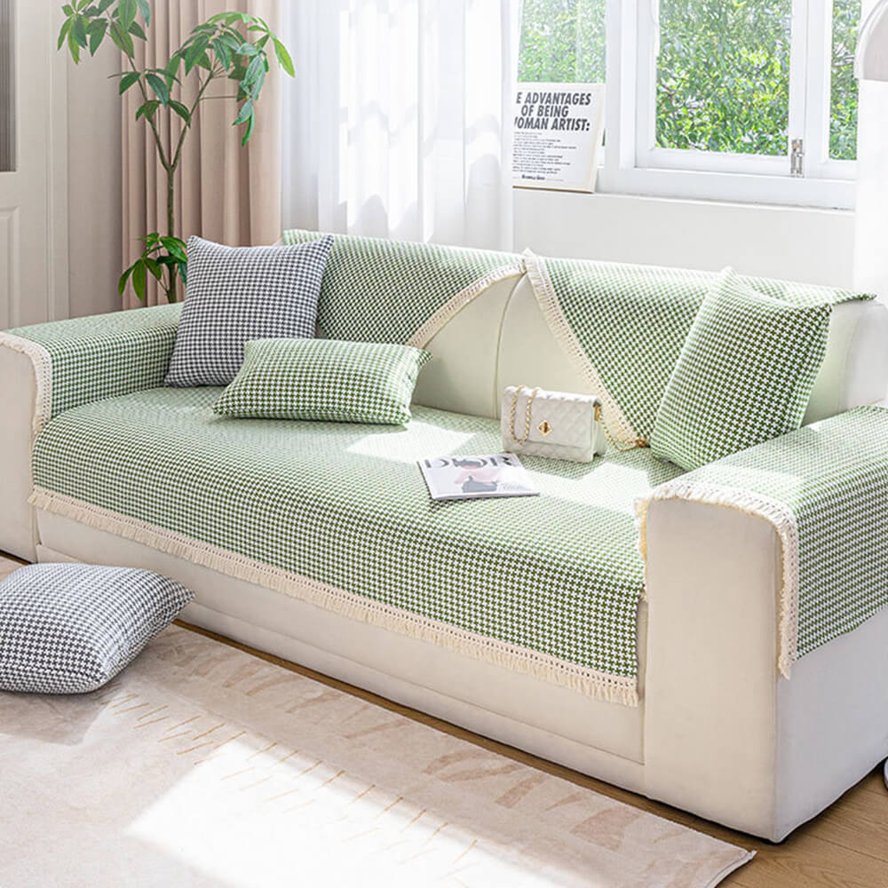 Tissu Pied-de-poule Élégant Frange Doux Respirant Coton Lin Housse de Canapé