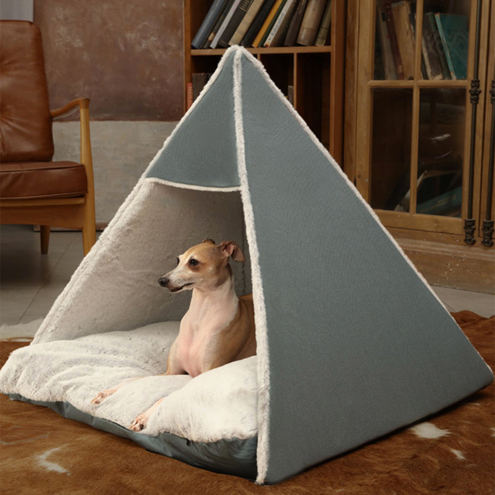 Lit de tente de camping triangulaire pour chiens et chats, grand espace, chaud et respectueux de la peau