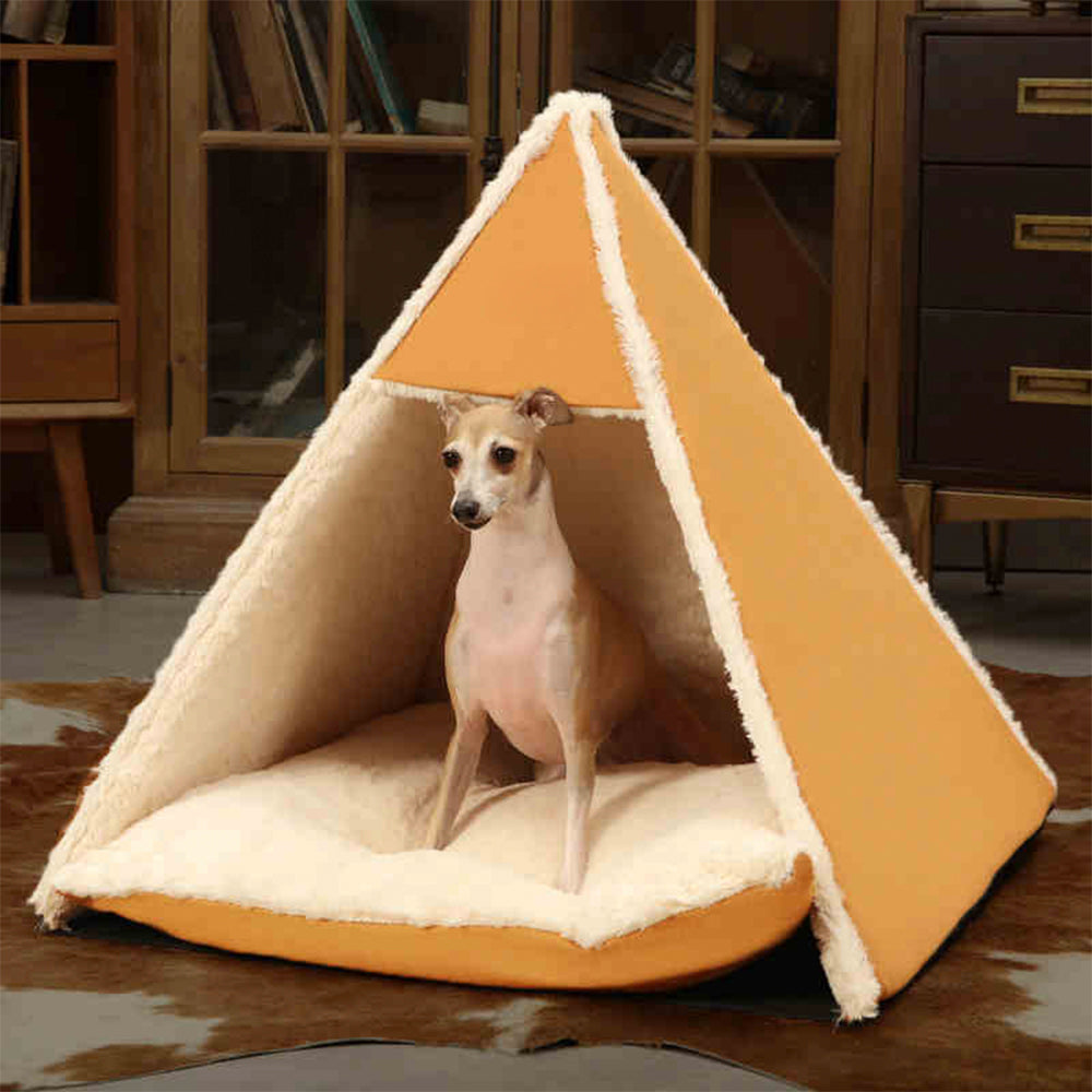 Lit de tente de camping triangulaire pour chiens et chats, grand espace, chaud et respectueux de la peau