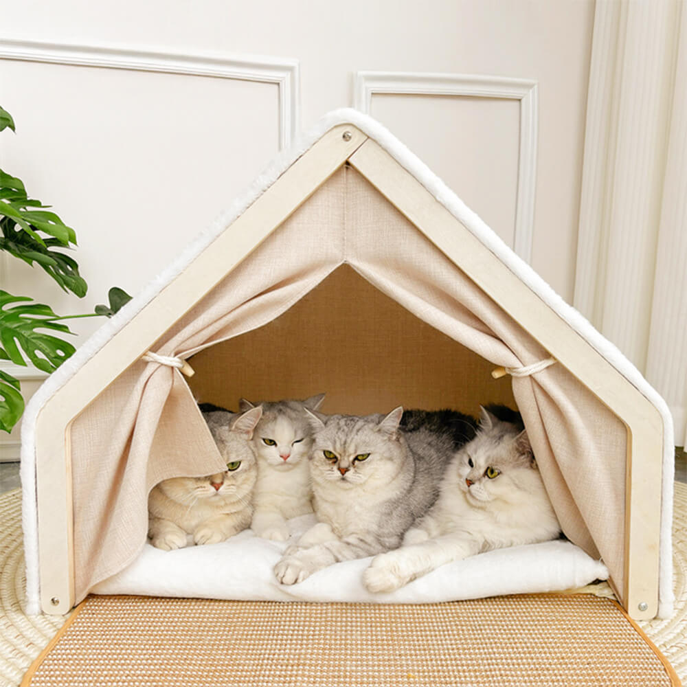 Tente pour chat tout-en-un avec toit grattant et zone de sommeil confortable