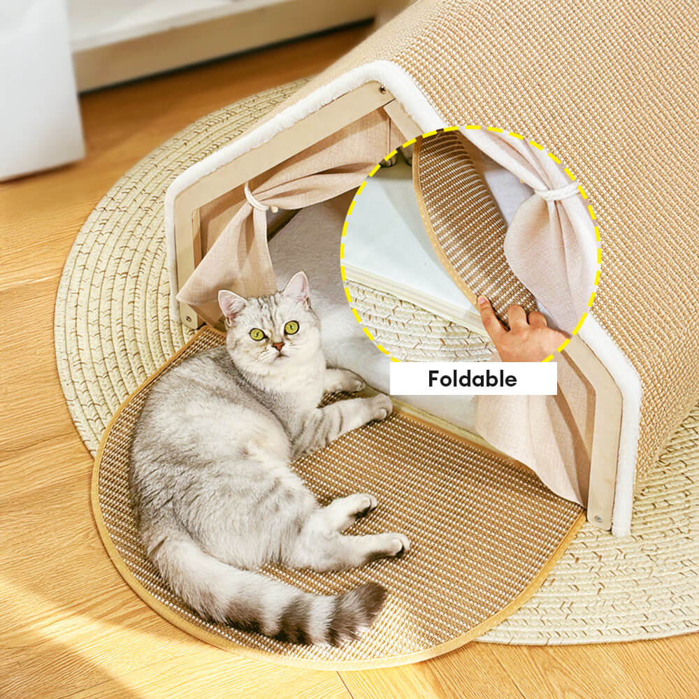 Tente pour chat tout-en-un avec toit grattant et zone de sommeil confortable