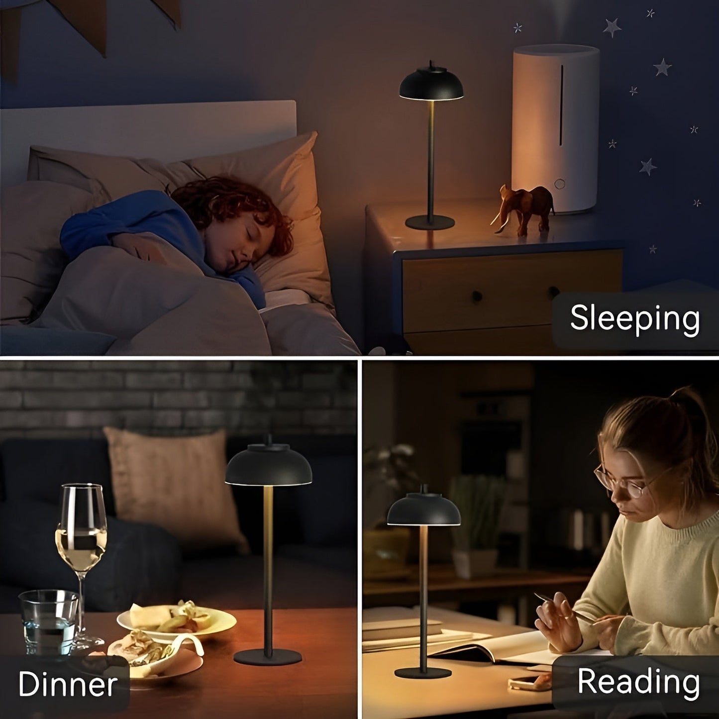 Lampe de table rechargeable élégante avec LED dimmable - Trois modes de lumière et USB