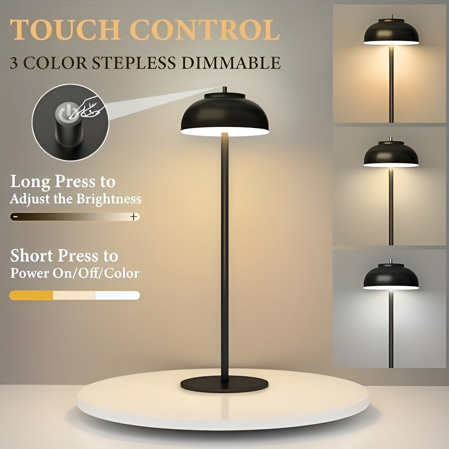 Lampe de table rechargeable élégante avec LED dimmable - Trois modes de lumière et USB