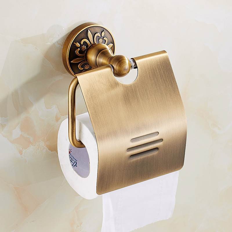 Ensemble de quincaillerie de salle de bain en bronze antique – Porte-serviettes, porte-papier toilette, porte-brosse | Accessoires de bain en aluminium gain de place