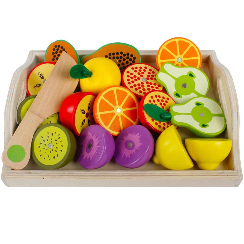 Ensemble de découpe de fruits et légumes en bois Montessori - Jouets de cuisine fictifs écologiques pour enfants