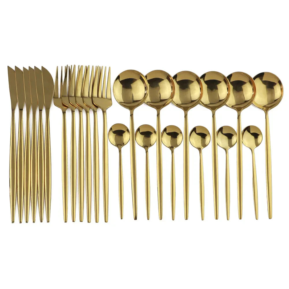 Ensemble de Couverts en Acier Inoxydable Noir et Or Luxe - pour Repas Élégants