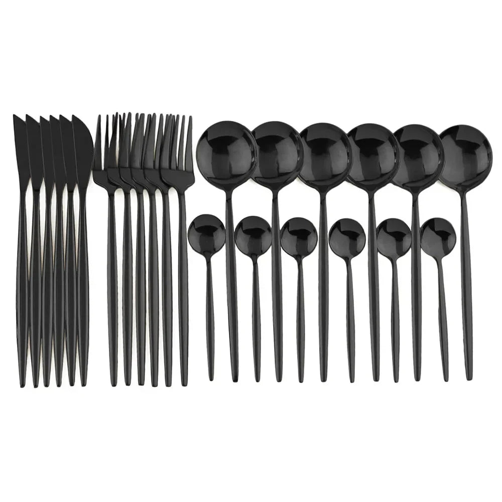 Ensemble de Couverts en Acier Inoxydable Noir et Or Luxe - pour Repas Élégants
