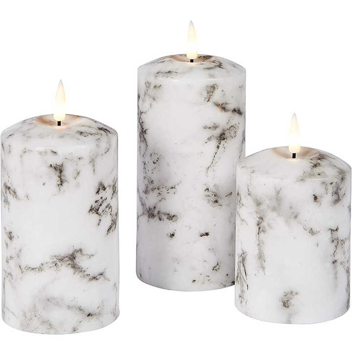 Floroux Bonbon Light | Ensembles de 3 pieds de bougeoirs en marbre LED