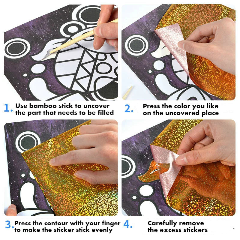Kit de bricolage créatif de peinture par transfert magique pour enfants - Jouet éducatif d'arts et de métiers d'apprentissage, dessin de dessin animé amusant 20x17cm (7,8x6,6 pouces)
