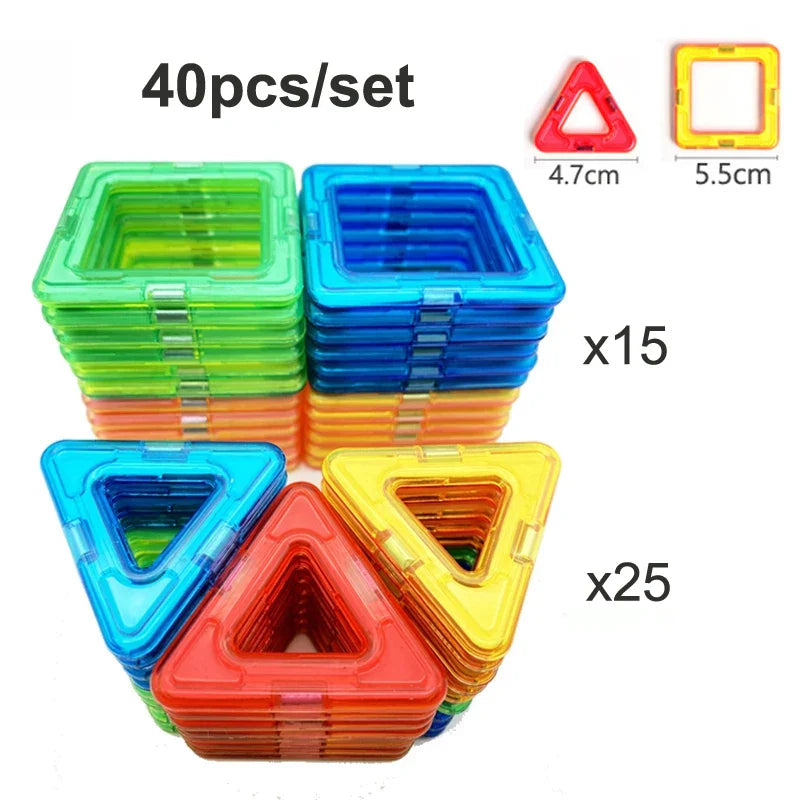 Ensemble de blocs de construction magnétiques éducatifs - Jouets de constructeur colorés de 40 pièces pour les enfants, formes triangulaires et carrées, activité d'apprentissage amusante
