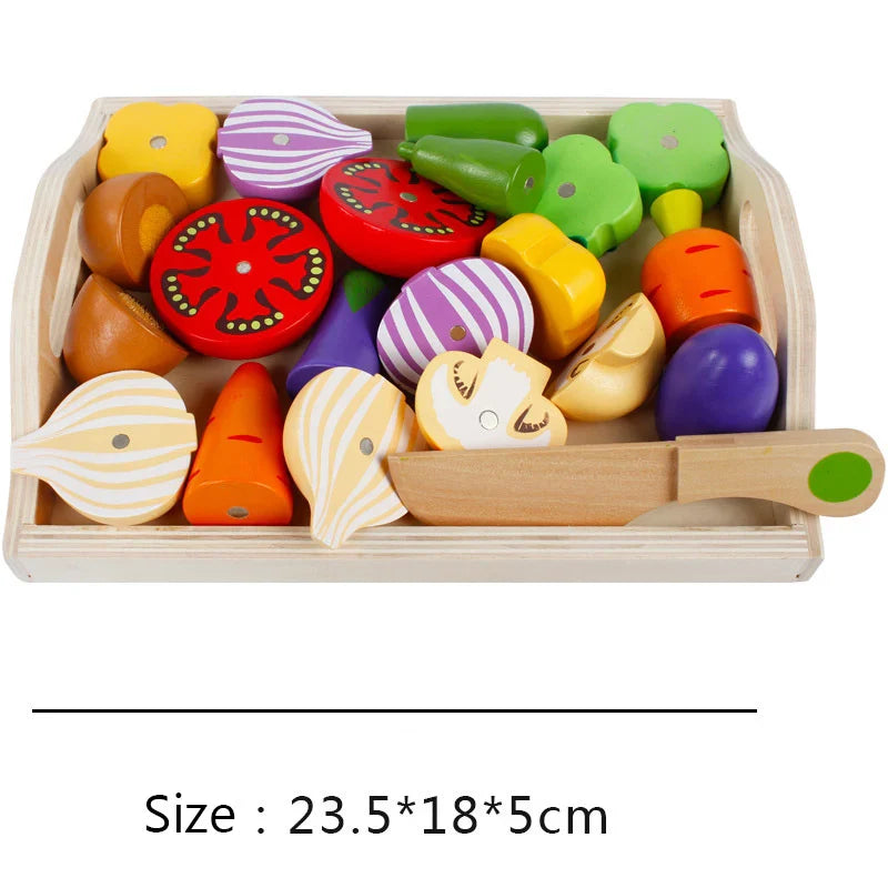 Ensemble de découpe de fruits et légumes en bois Montessori - Jouets de cuisine fictifs écologiques pour enfants