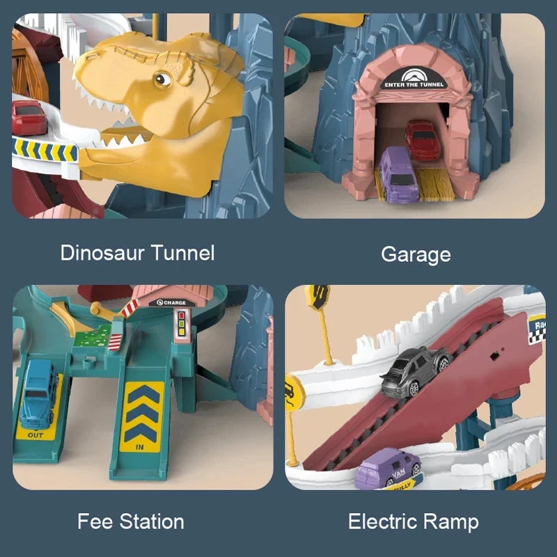 Ensemble de jouets puzzles de train électrique dinosaure - Aventure sur rail courbe pour enfants, cadeau d'anniversaire