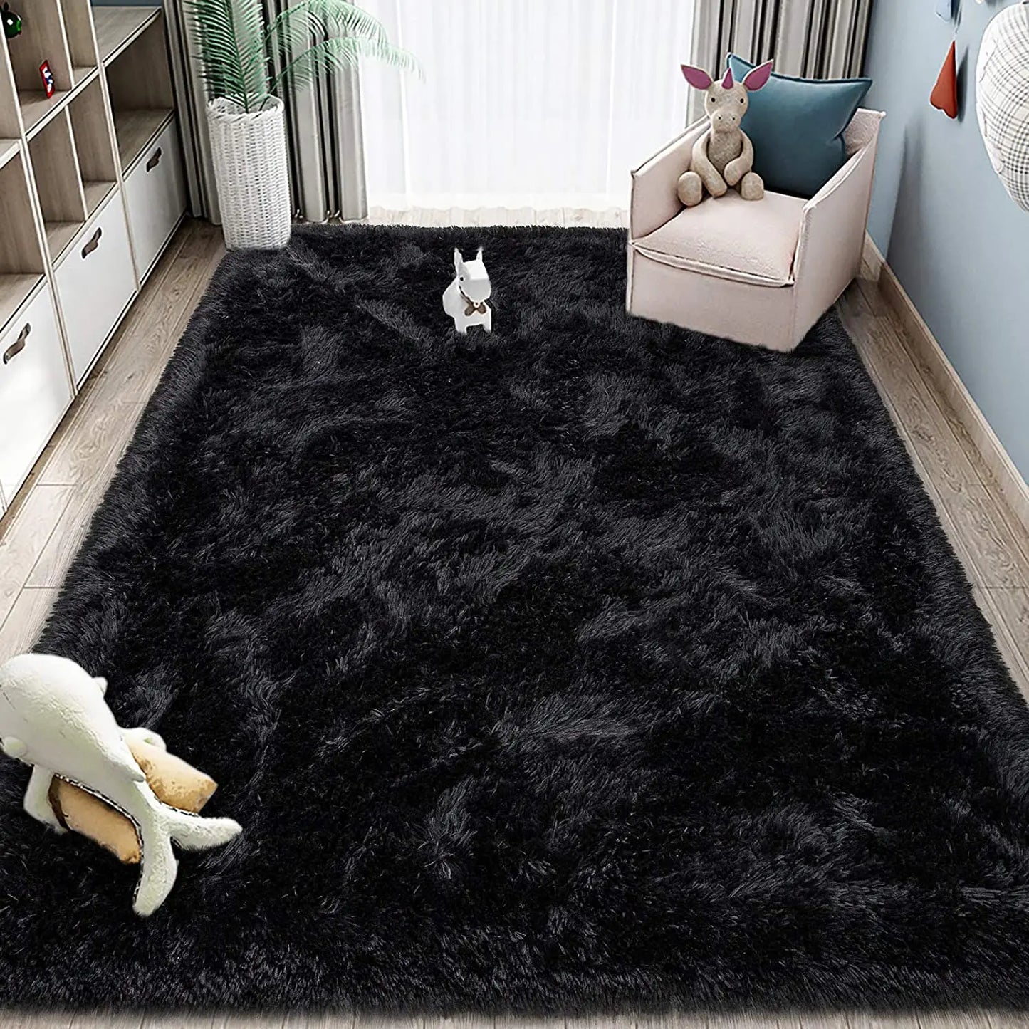 Tapis en peluche à haute pile – Tapis doux et antidérapant pour la chambre des enfants et le salon