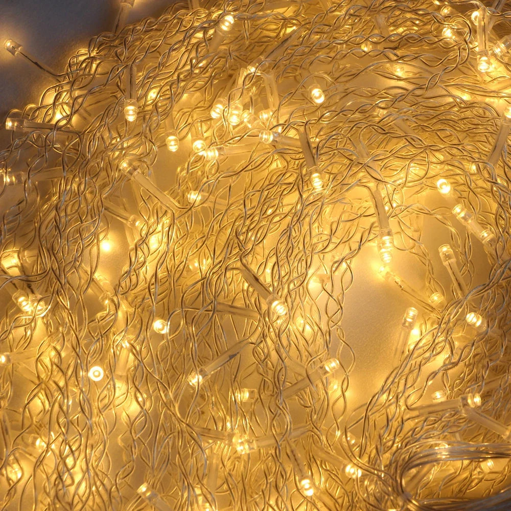 Guirlande lumineuse icône blanche chaude - Décor de rideau féerique pour fêtes de jardin en extérieur, éclairage waterproof pour Noël et Nouvel An
