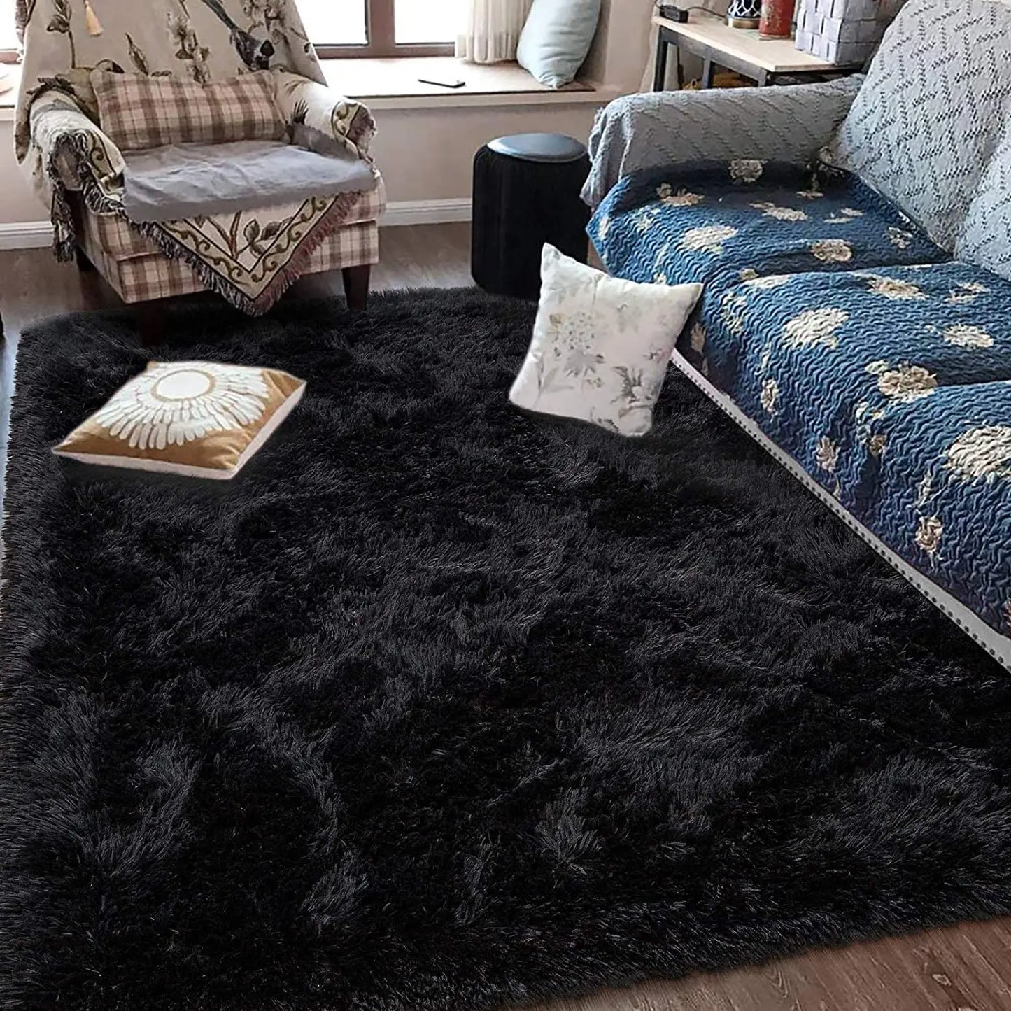 Tapis en peluche à haute pile – Tapis doux et antidérapant pour la chambre des enfants et le salon