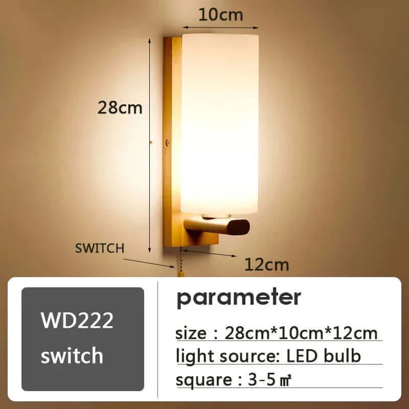 Appliques murales japonaises minimalistes en bois et en verre mat