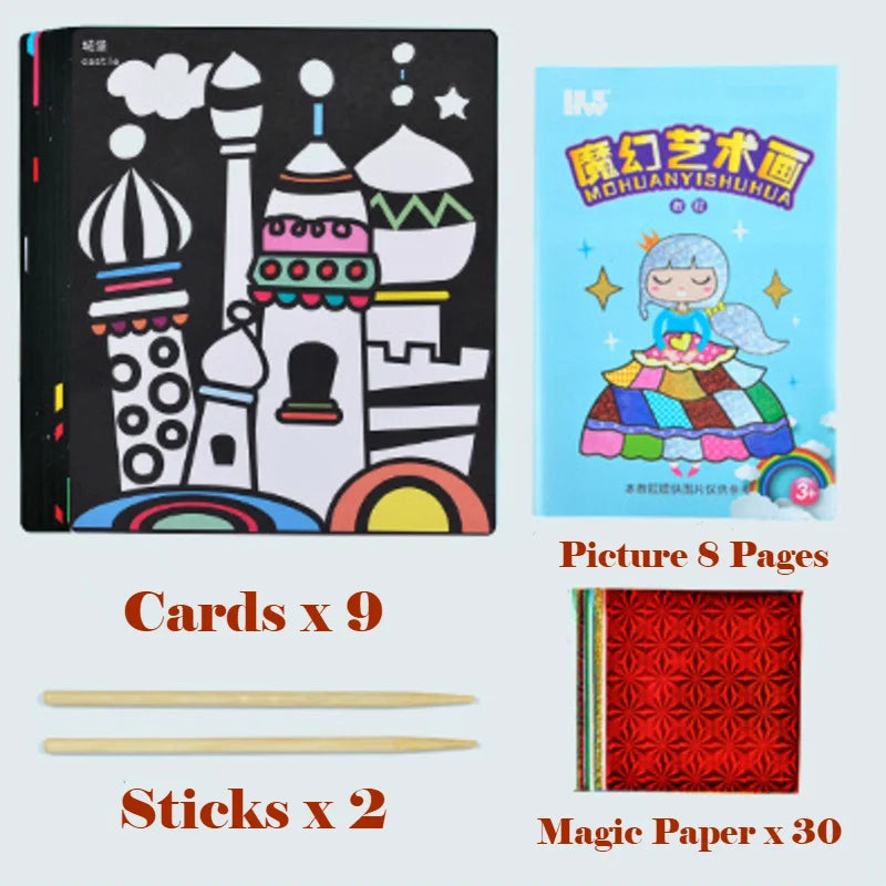 Kit de bricolage créatif de peinture par transfert magique pour enfants - Jouet éducatif d'arts et de métiers d'apprentissage, dessin de dessin animé amusant 20x17cm (7,8x6,6 pouces)