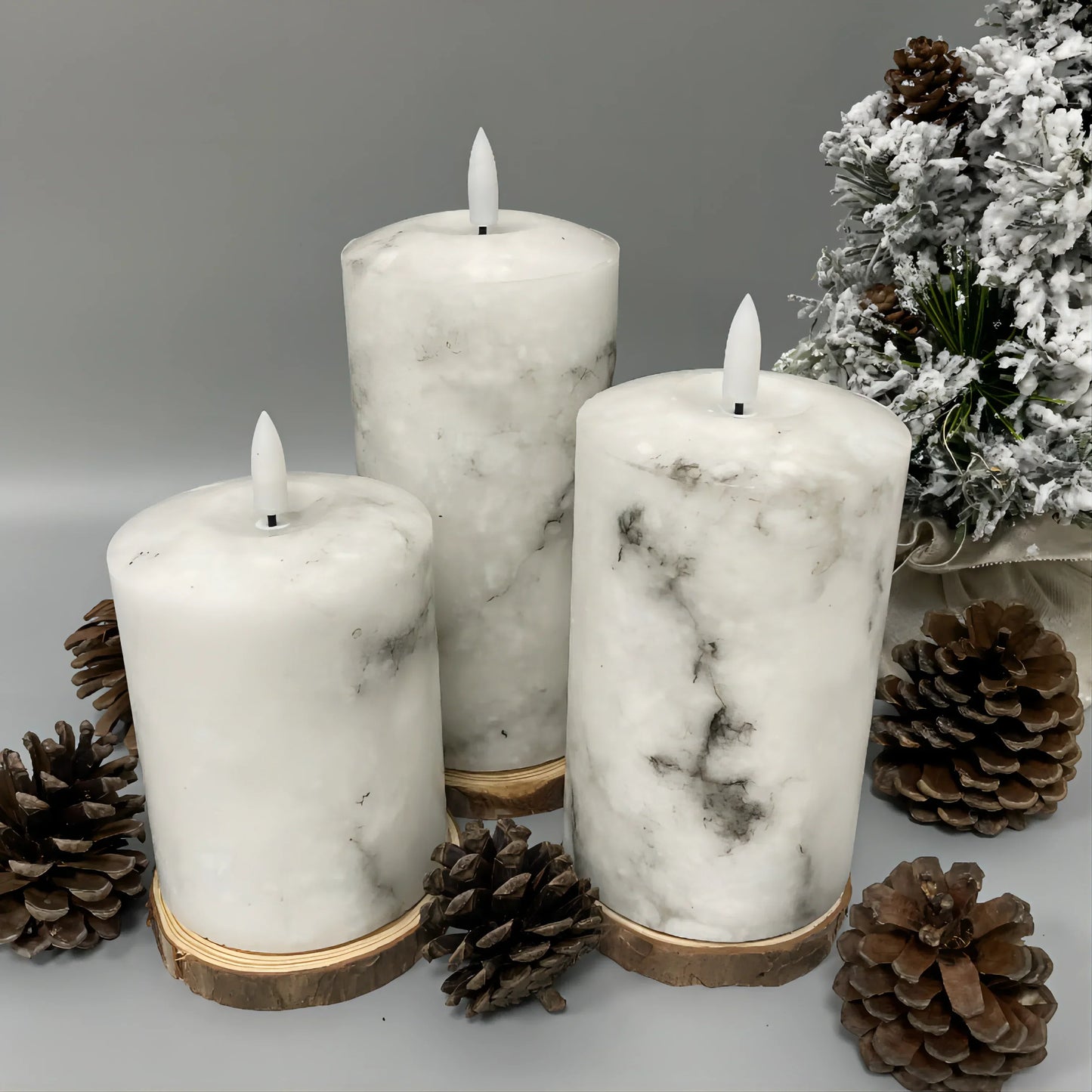 Floroux Bonbon Lumière | Set de 3 Bougies LED Marbre