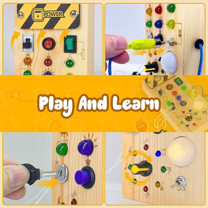 Tableau de Formation Sensorielle Montessori pour Enfants - Jouet Éducatif en Bois avec Lumières LED, Cadeau d'Apprentissage Précoce pour Bébés