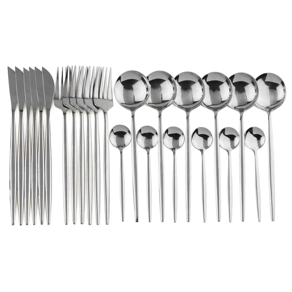 Ensemble de Couverts en Acier Inoxydable Noir et Or Luxe - pour Repas Élégants