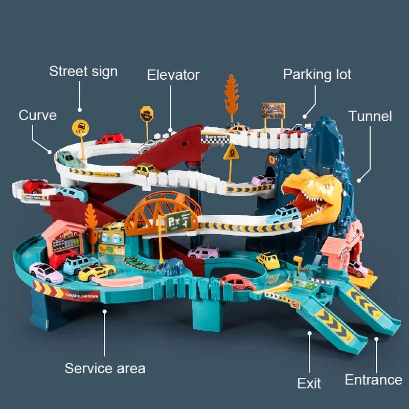 Ensemble de jouets puzzles de train électrique dinosaure - Aventure sur rail courbe pour enfants, cadeau d'anniversaire