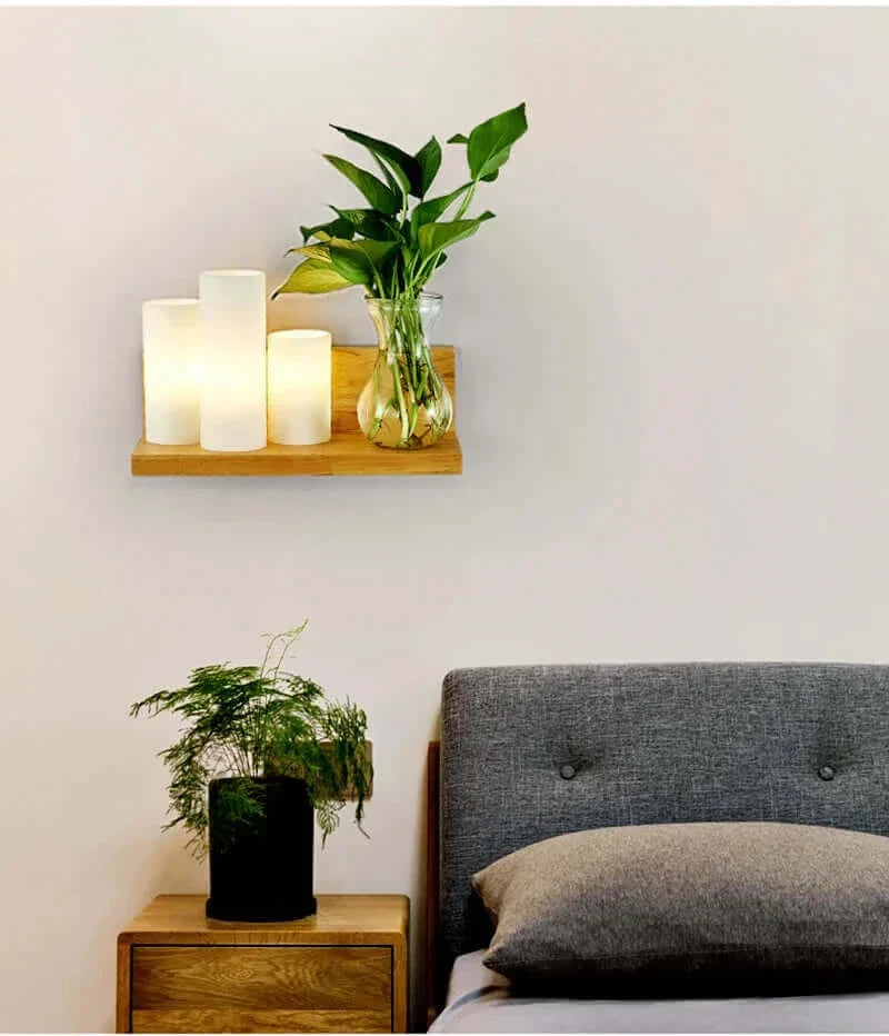 Appliques murales japonaises minimalistes en bois et en verre mat