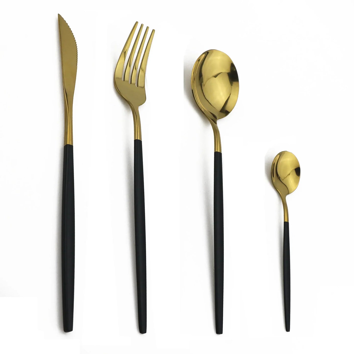 Ensemble de Couverts en Acier Inoxydable Noir et Or Luxe - pour Repas Élégants