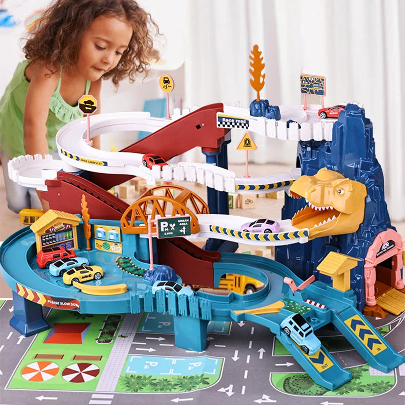 Ensemble de jouets puzzles de train électrique dinosaure - Aventure sur rail courbe pour enfants, cadeau d'anniversaire