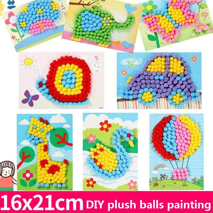 Ensemble de peinture en peluche créatif DIY pour enfants - Artisanat éducatif en cartoon, matériel fait main, puzzles amusants pour les enfants