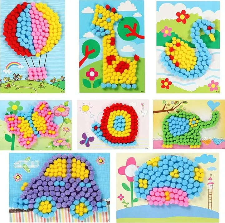 Ensemble de peinture en peluche créatif DIY pour enfants - Artisanat éducatif en cartoon, matériel fait main, puzzles amusants pour les enfants