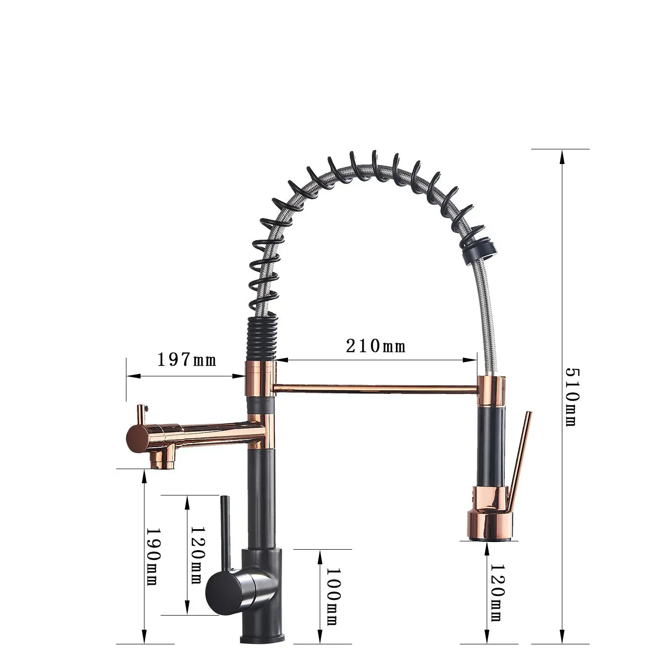 StreamFlex - Robinet de cuisine luxueux rétractable en noir et or rose