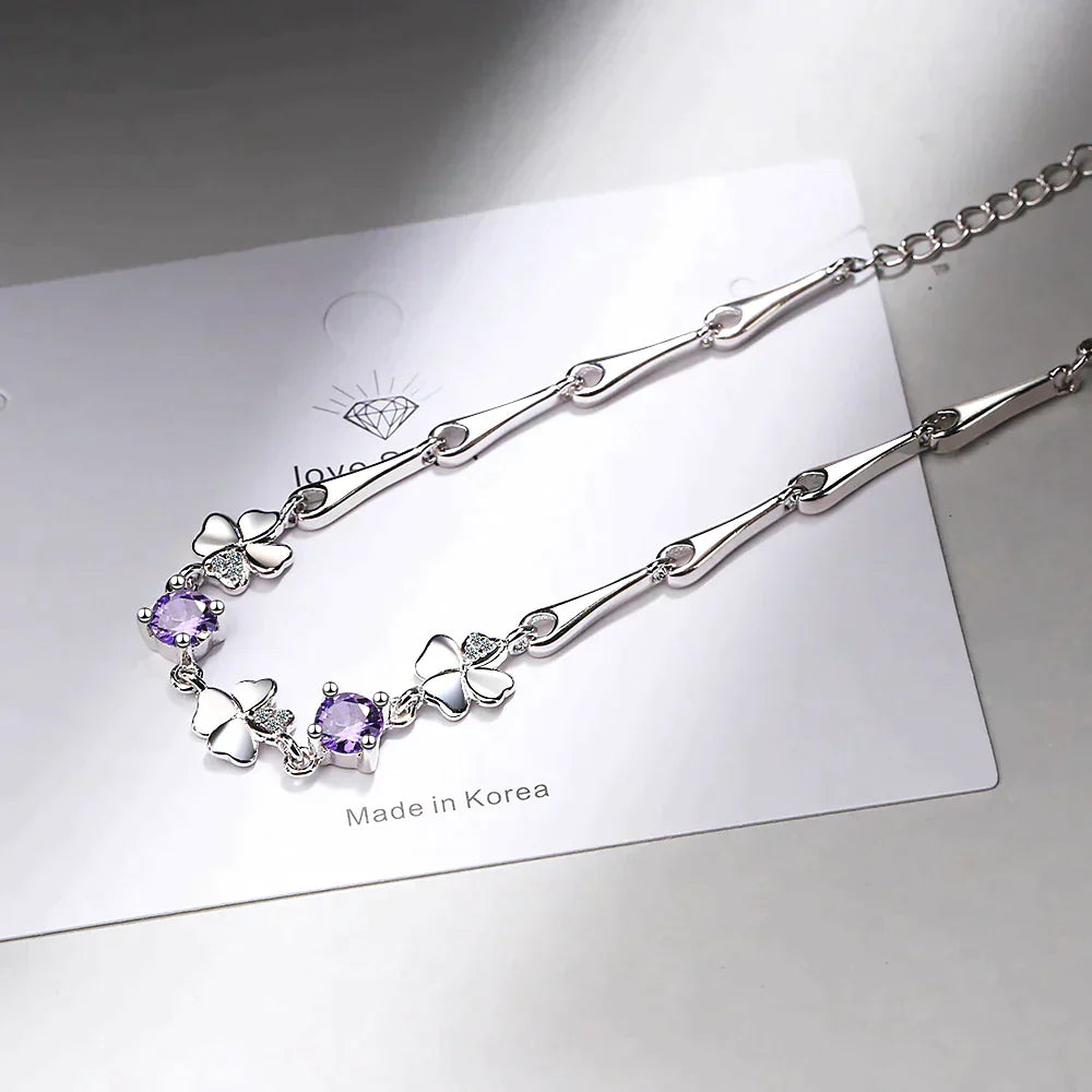 Charms of Fortune : Magnifique bracelet chanceux en trèfle à quatre feuilles avec de belles pierres précieuses
