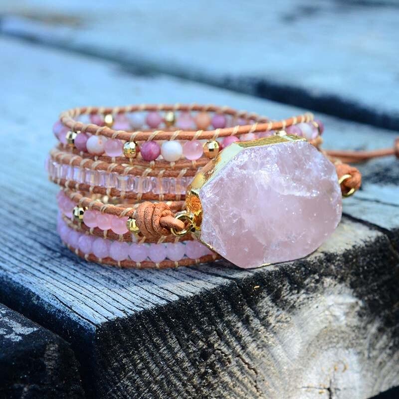 Amoria Bracelet – Élégante Candybracelet en Quartz Rose Doré