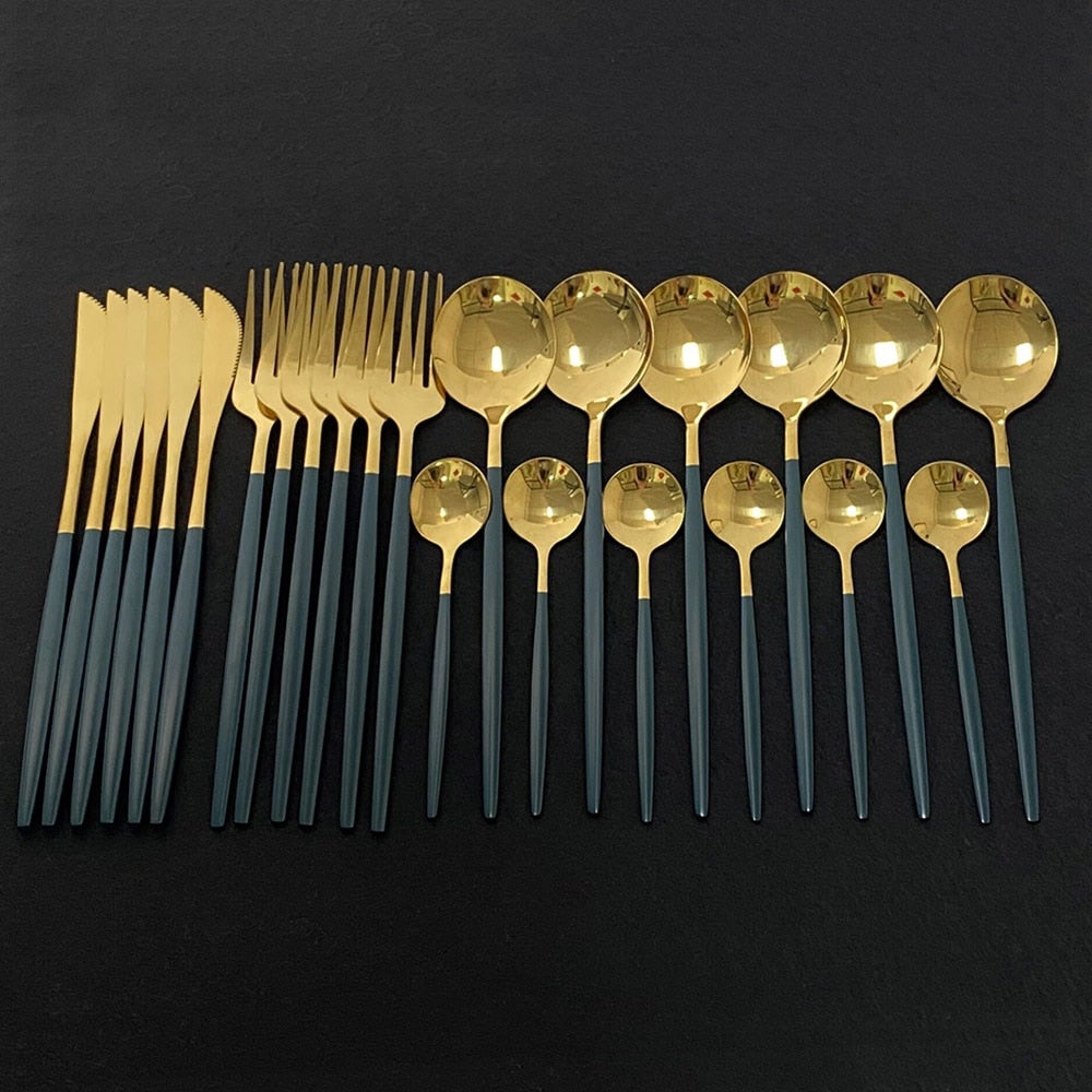 RoyalGlimmer Ensemble de Couverts Dorés - Ensemble de Couverts Dorés pour une Table Luxueuse