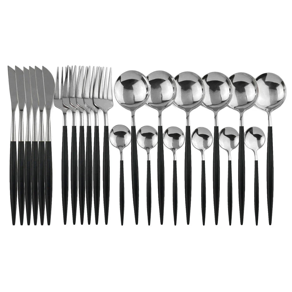 Ensemble de Couverts en Acier Inoxydable Noir et Or Luxe - pour Repas Élégants