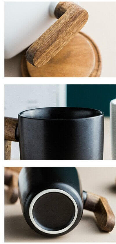 Tasse avec poignée en bois et couvercle (boîte cadeau)