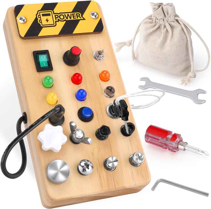 Tableau de Formation Sensorielle Montessori pour Enfants - Jouet Éducatif en Bois avec Lumières LED, Cadeau d'Apprentissage Précoce pour Bébés