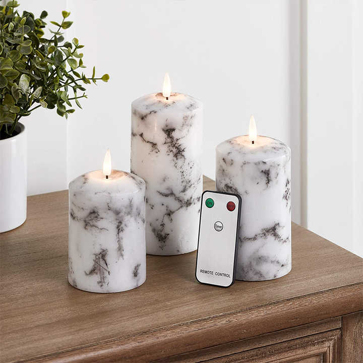 Floroux Bonbon Light | Ensembles de 3 pieds de bougeoirs en marbre LED