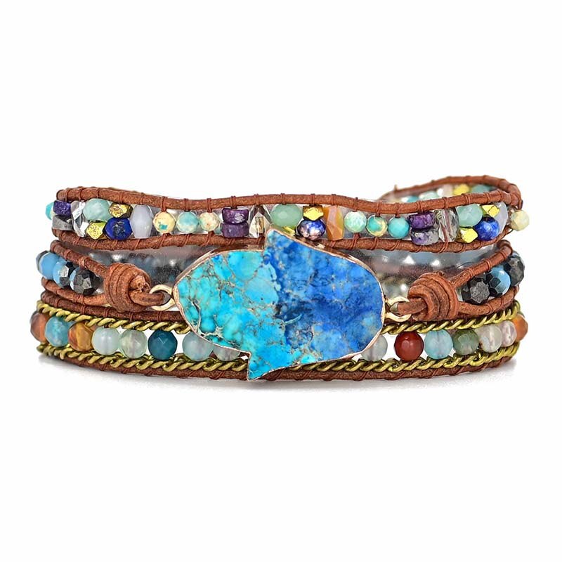 Bracelet enroulé Hamsa turquoise élégante - Soraya en bleu