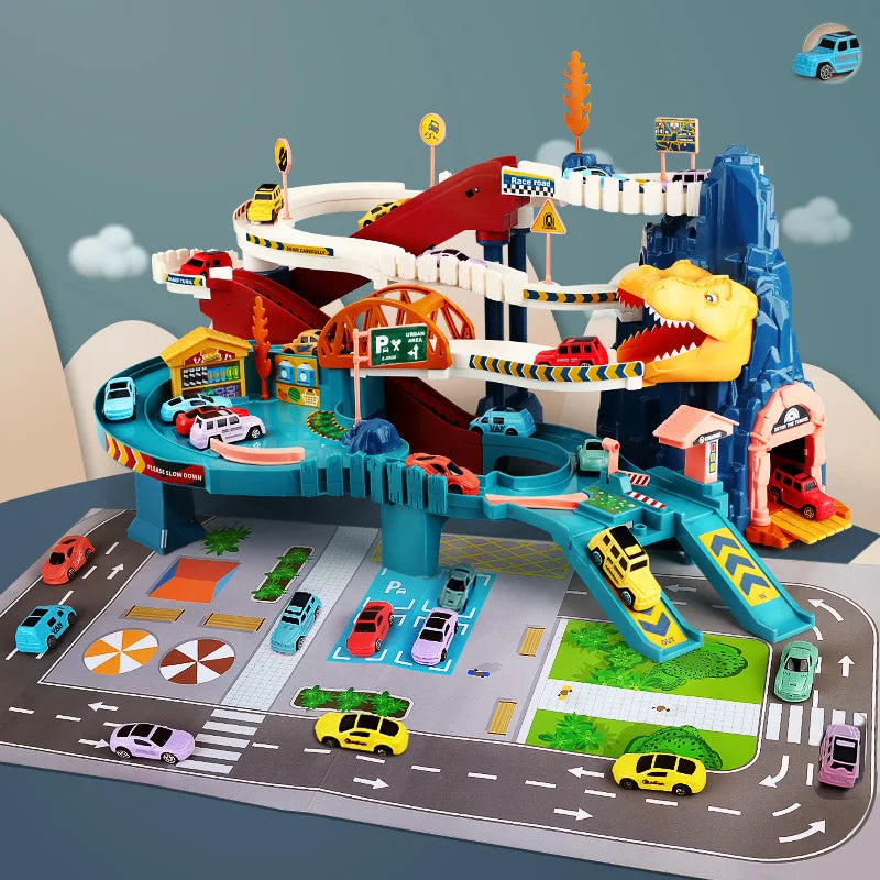 Ensemble de jouets puzzles de train électrique dinosaure - Aventure sur rail courbe pour enfants, cadeau d'anniversaire