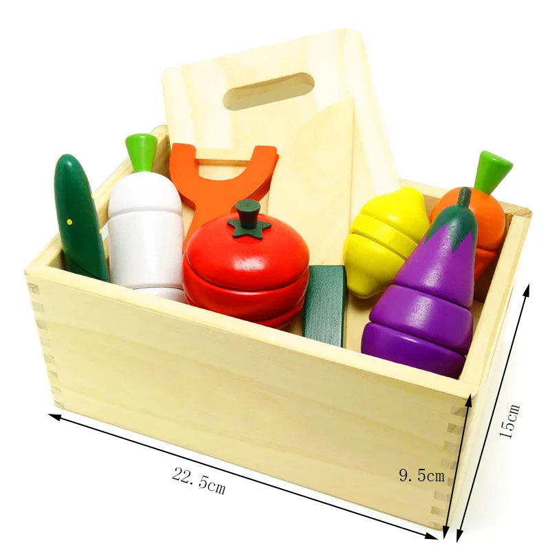 Ensemble de découpe de fruits et légumes en bois Montessori - Jouets de cuisine fictifs écologiques pour enfants