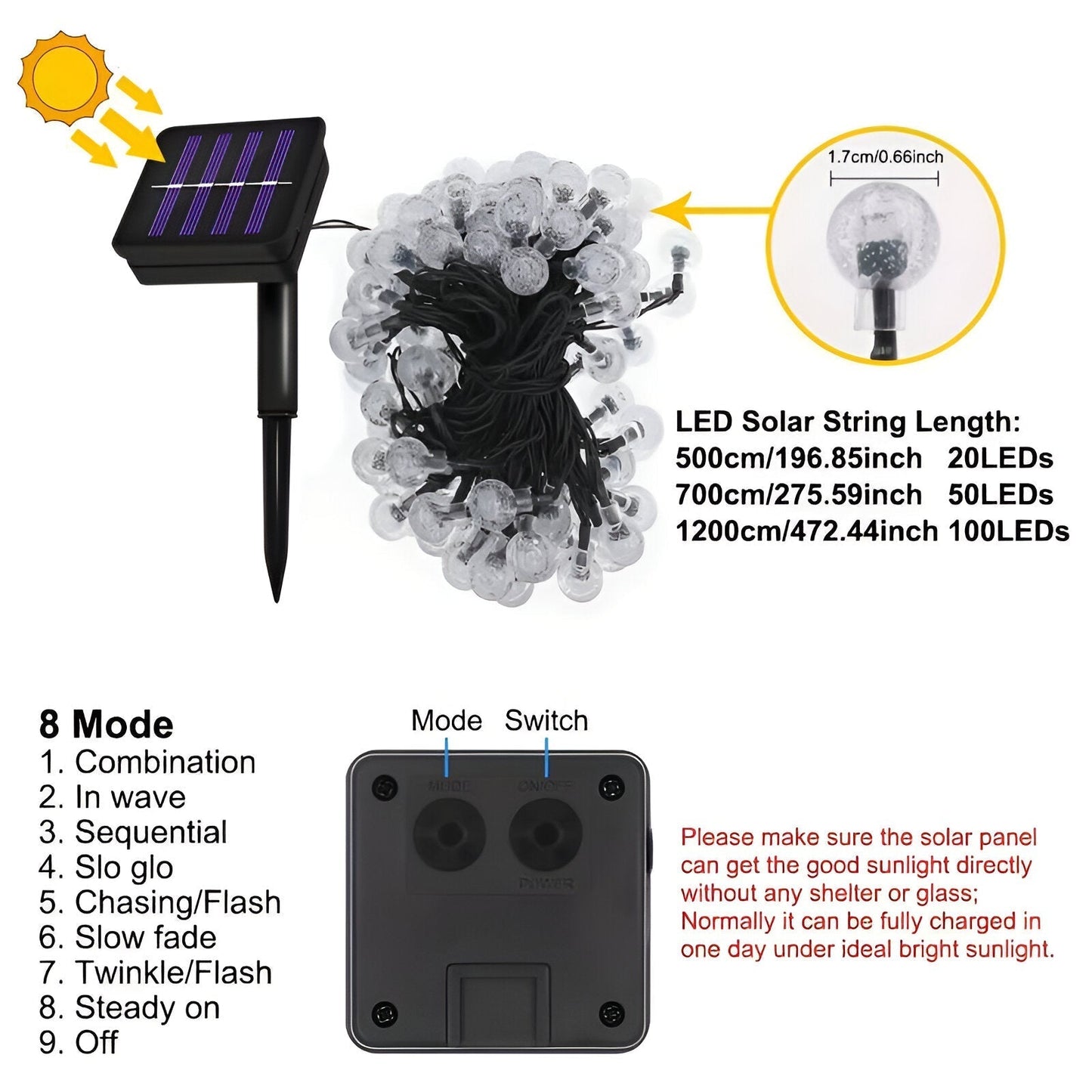 BubbleOrb - Lumières à guirlande solaires pour l'extérieur