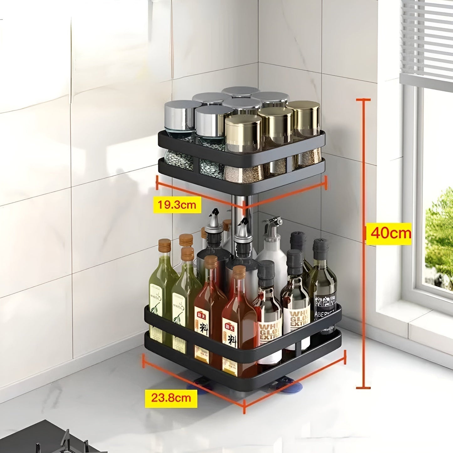 Floroux Étagère à épices pivotante à 360° | Étagère de cuisine multifonctionnelle | Gain de place & Moderne