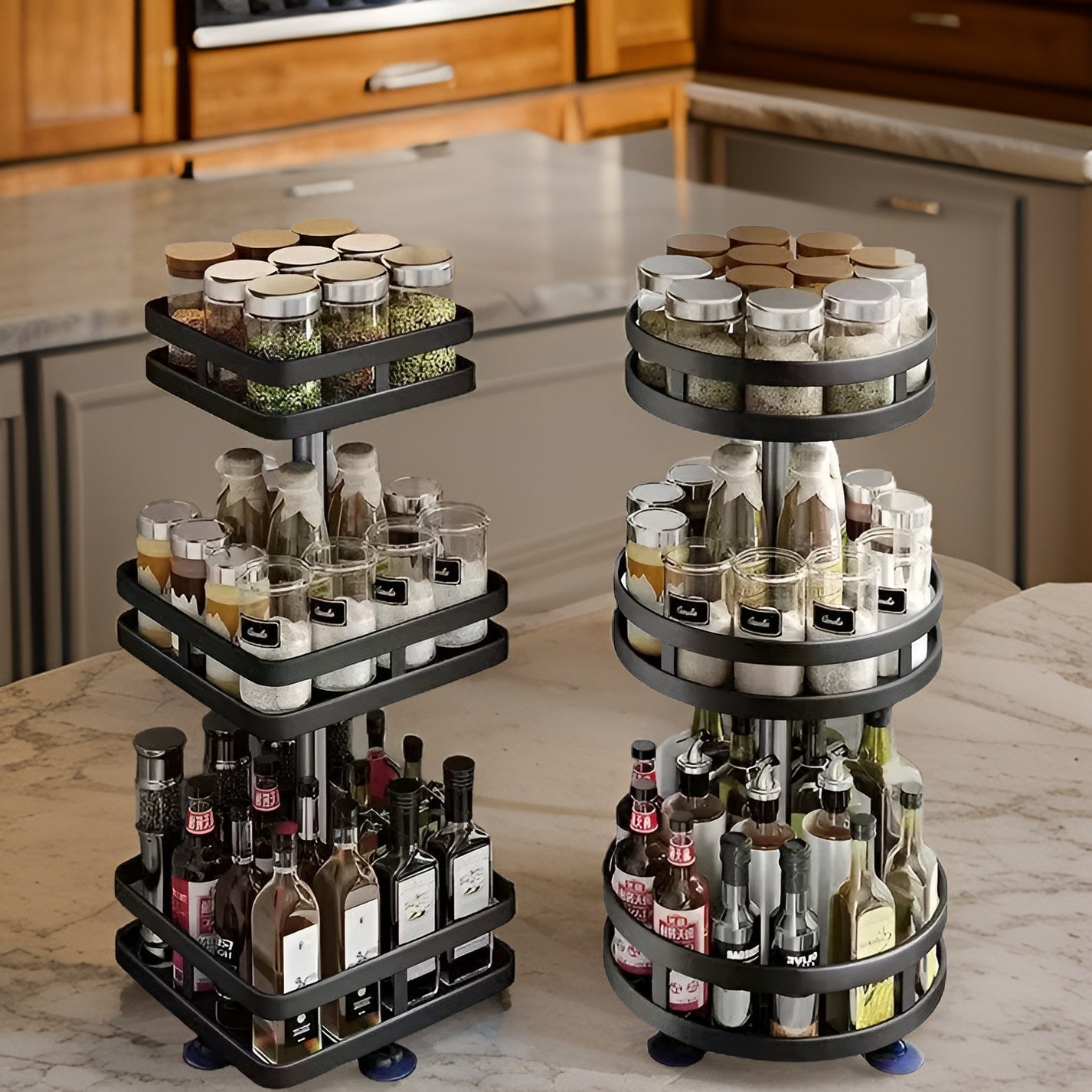 Floroux Étagère à épices pivotante à 360° | Étagère de cuisine multifonctionnelle | Gain de place & Moderne