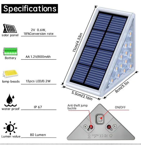 Floroux | Pack de lumières d'étape triangulaires - Lumière solaire IP67 - Lumière décorative de jardin