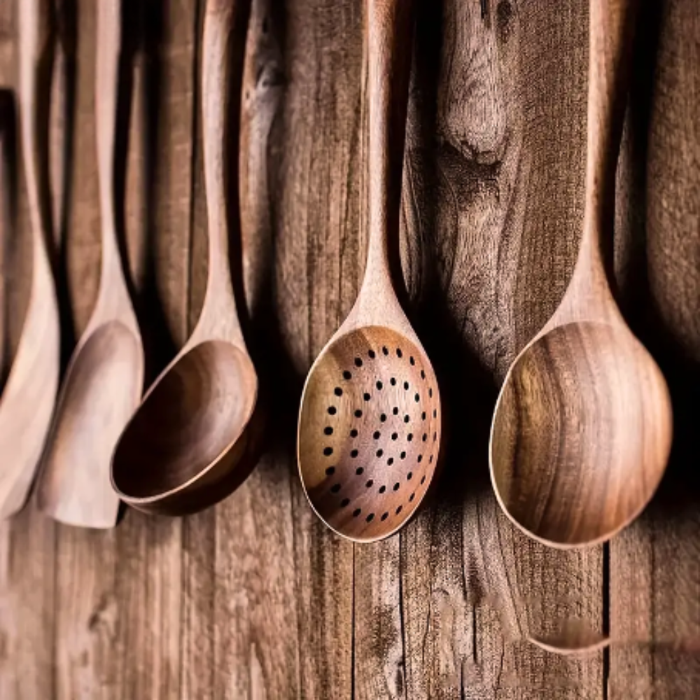 Ensemble d'ustensiles de cuisine en bois de luxe - Pour une expérience culinaire élégante