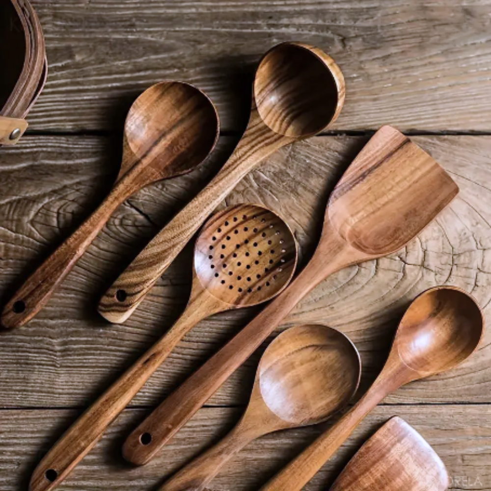 Ensemble d'ustensiles de cuisine en bois de luxe - Pour une expérience culinaire élégante