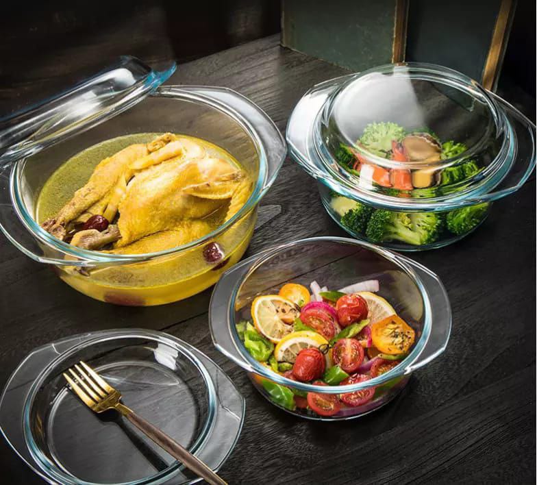 3Pcs plats de service en verre avec un couvercle
