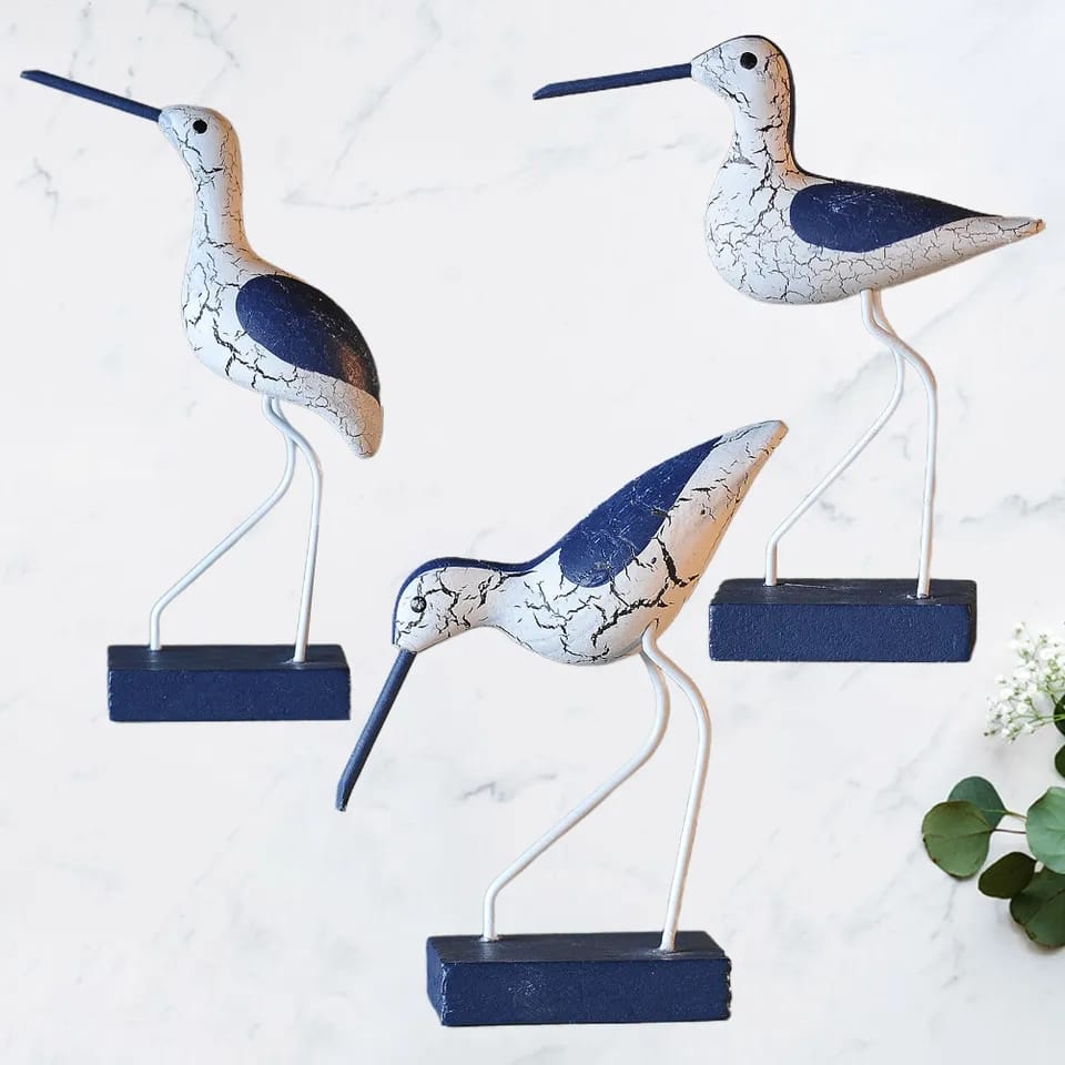 3Pcs Décor Oiseaux en Bois