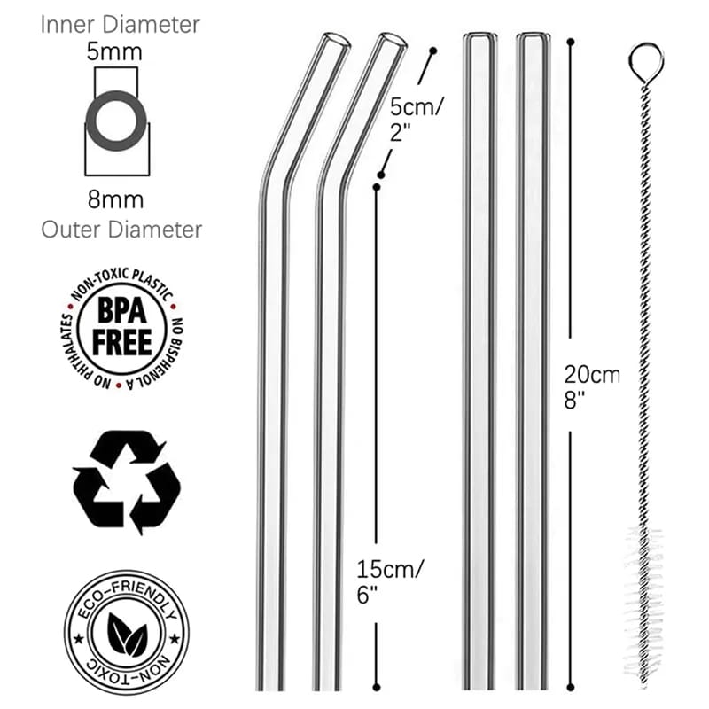 4Pcs Pailles en Verre Réutilisables